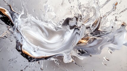 Poster - Elegant white splash with smooth, fluid spikes and organic flow, creating an abstract visual composition full of movement and fluidity