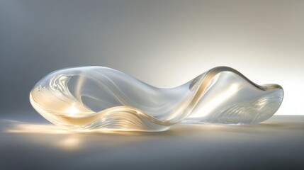 Aufkleber - Flowing abstract glass waves illuminated by soft lighting, creating a peaceful and sophisticated atmosphere through gentle movement and translucent beauty