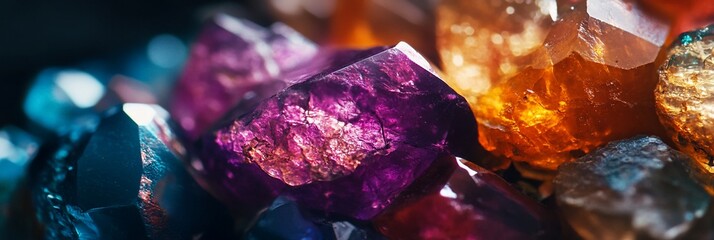 Poster - Vibrant close-up of colorful gemstones; purple, orange, blue crystals.