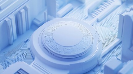 Aufkleber - Abstract 3D render of a futuristic, minimalist, white technological circuit board design with a central circular element.