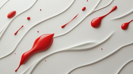 Aufkleber - Red paint droplets splashing on a smooth white surface, creating gentle ripples, symbolizing artistic movement and creativity in a minimalist design