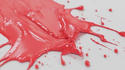 Aufkleber - Red paint droplets splashing on a smooth white surface, creating gentle ripples, symbolizing artistic movement and creativity in a minimalist design