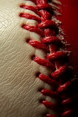 Poster - Close-up of a baseball's textured leather and red stitching.