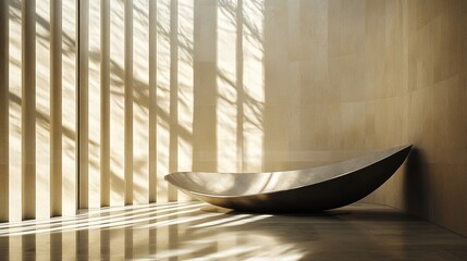 Poster - Sculptural wave-like forms in a sunlit modern interior, with light creatively playing across the curves and shadows, enhancing the contemporary architectural beauty