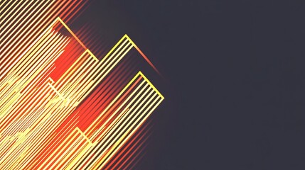 Fototapete - Abstract background with dynamic golden lines and red highlights on dark grey.