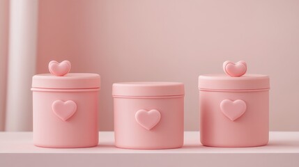 Poster - Sweet pink gift boxes adorned with heart decorations, set on a gentle pastel backdrop, exuding warmth, love, and elegance in a soft, minimalist design