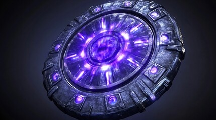Aufkleber - Glowing purple energy emanating from a circular, metallic object with intricate details.