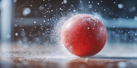Aufkleber - Red ball rolling on a surface, splashing water droplets.