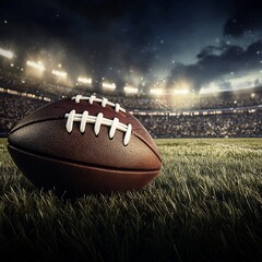 Poster - American football on a stadium field at night under bright lights.