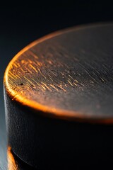 Poster - Close-up of a dark, circular wooden object with warm lighting highlighting its texture.