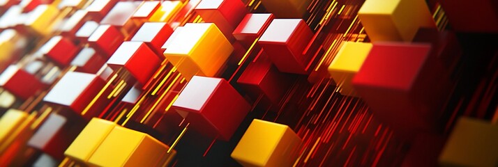 Aufkleber - Abstract 3D rendering of red and gold cubes with lines.