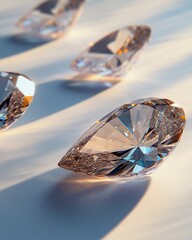 Aufkleber - Three pear-shaped diamonds glistening under soft light, showcasing their brilliance and facets.