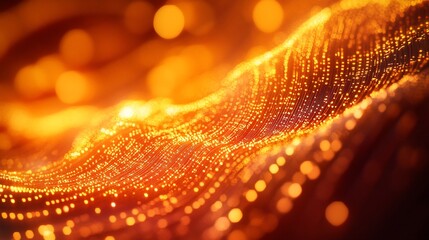 Fototapete - Abstract gold wave pattern with bokeh lights, glowing particles.