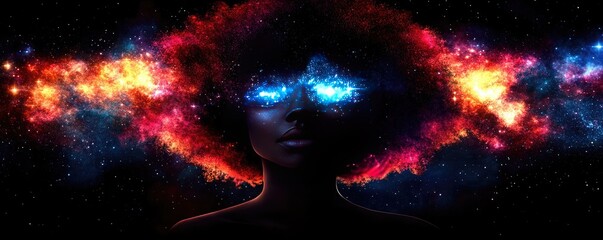 Canvas Print - Cosmic silhouette with vibrant nebula hair