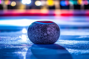 Aufkleber - Close-up of a curling stone on ice rink at night.