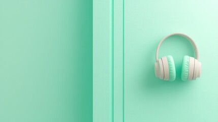 Canvas Print - Stylish mint green headphones on a textured background