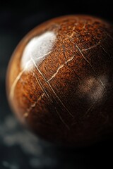 Poster - Close-up of a polished, dark brown sphere with visible cracks and fissures, set against a black background.