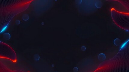 Wall Mural - Abstract dark background with red and blue glowing light waves and bokeh.