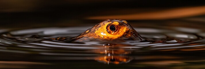 Aufkleber - Close-up of a turtle's head emerging from dark water, showing its eye and textured skin.