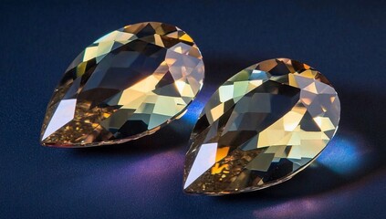 Aufkleber - Two pear-shaped, faceted crystals on dark blue background.