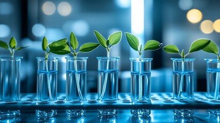 Aufkleber - Young plants growing in test tubes in a laboratory setting. (1)