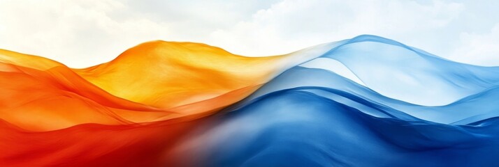 Poster - Abstract Colorful Fabric Waves, Blue and Orange Silk