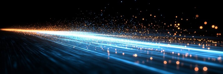 Aufkleber - Abstract Blue and Orange Light Trails and Glowing Particles in Motion