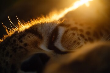 Aufkleber - Close-up of a cheetah's face at sunset, highlighting its fur and eyes.