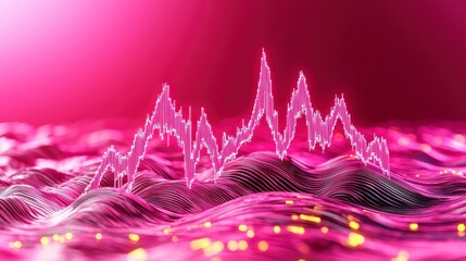 Poster - Abstract Digital Sound Wave Visualization with Pink Background and Glowing Elements