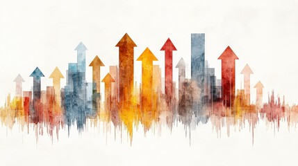 Poster - Abstract watercolor illustration of colorful upward arrows representing growth and success