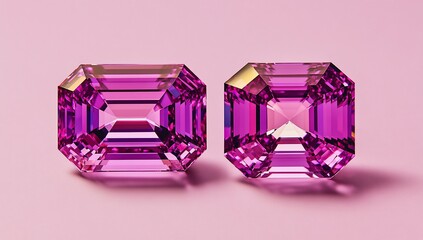 Aufkleber - Two vibrant pink emerald-cut gemstones displayed on a pink background.