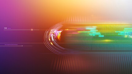 Poster - Abstract glowing capsule with vibrant light streaks and digital grid pattern on dark background.
