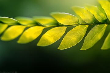 Poster - Sunlit yellow leaves on a branch, close-up.