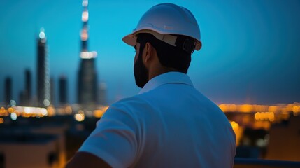 Wall Mural - Night Vision: Architect Contemplating Cityscape