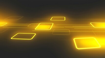 Poster - Abstract glowing yellow squares and lines on dark background.