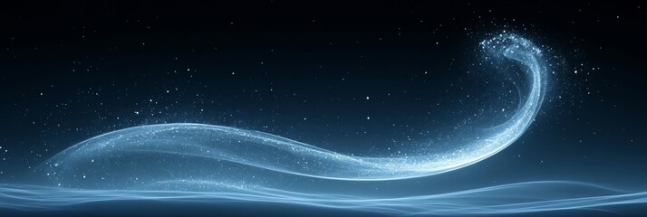 Poster - Abstract Blue Glowing Wave with Sparkling Dust Particles