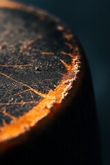 Poster - Close-up of a weathered, cracked, dark surface with an orange rim.