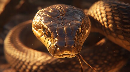 Poster - Close-up of a snake's head, scales gleaming in the sunlight.