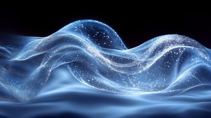 Poster - Abstract Blue Sparkling Wave Digital Art