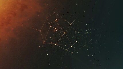 Canvas Print - Abstract network nodes and connections in space, glowing orange nebula background.