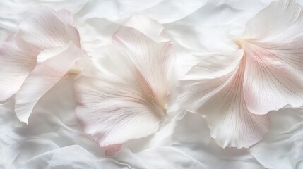 Leinwandbilder - Delicate pink petals on soft white fabric background.