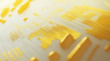 Leinwandbilder - Abstract 3D gold data visualization graphic with lines and shapes on white background.