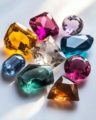 Poster - Collection of colorful gemstones on white background.