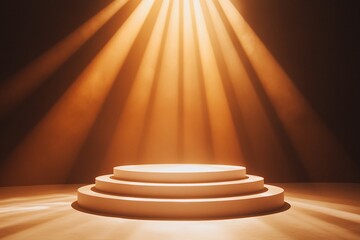 Aufkleber - Illuminated three-tiered podium in warm light.
