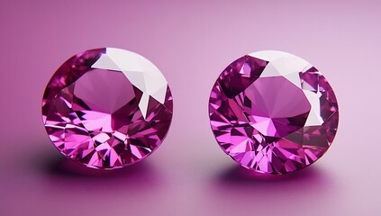 Aufkleber - Two vibrant pink gemstones, round brilliant cut, displayed on a purple background.