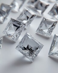 Aufkleber - Scattered princess-cut diamonds on white background.