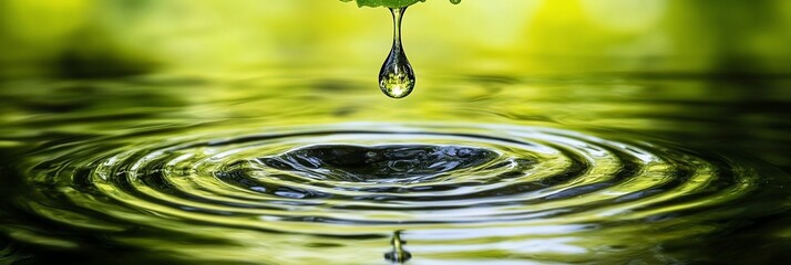 Poster - Water drop falling, creating concentric ripples on a calm water surface.