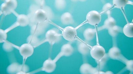 Aufkleber - Abstract 3D rendering of a molecular structure with white spheres connected by transparent lines against a teal background.