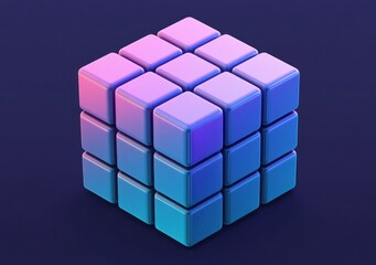 Canvas Print - Gradient-colored cube composed of smaller cubes.