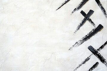 Poster - Abstract Black Brushstrokes on Textured White Background for Creative Design or Art Project